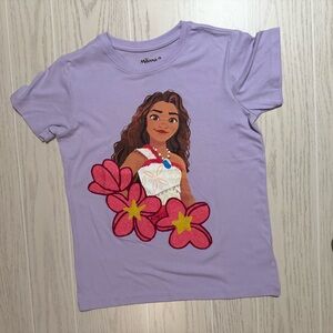 Disney Moana Girls Purple Tee Chenille Flower‎ Patch Graphic Shirt Size 14/16